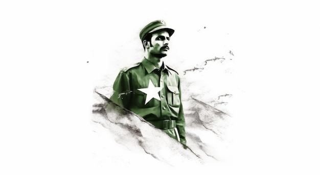 Photo a man in a green jacket with a white star on it.