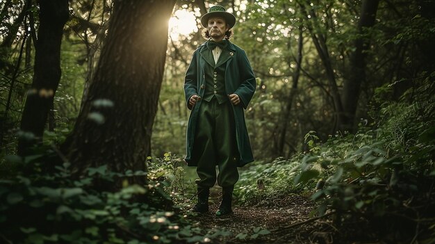 Foto uomo in costume di leprechaun verde