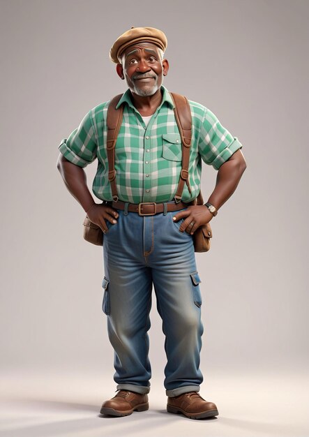 a man in a green shirt and jeans stands with his hands on his hips