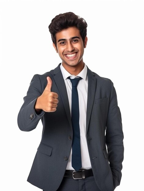 Photo a man in a grey suit giving a thumbs up