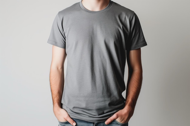 Photo man in grey tshirt on white background mockup