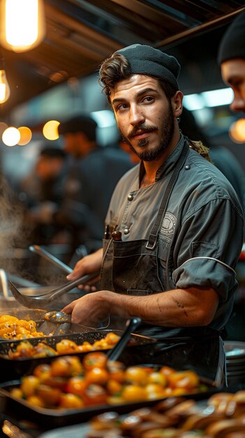 Man grilling food at restaurant Generative AI