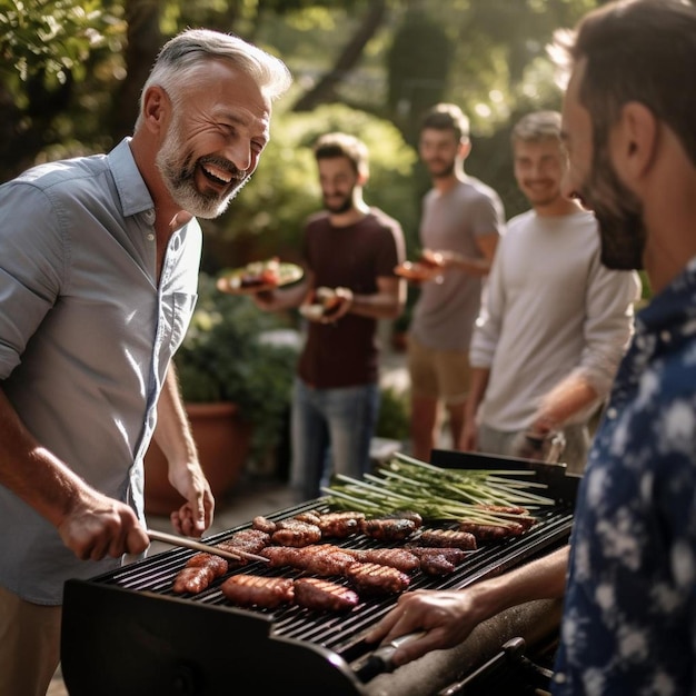 a man grilling sausages on a barbecue grill