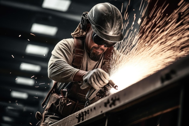 Man Grinding Metal with Grinder