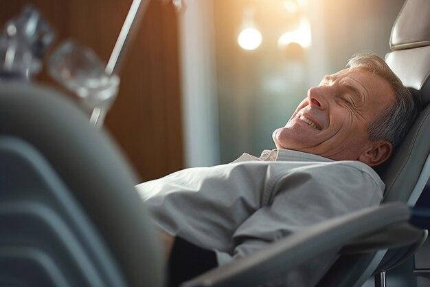 Photo a man grins in a health insurance setting delighted with his excellent coverage good health plan