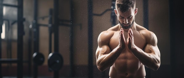 a man in a gym with a black and white gym