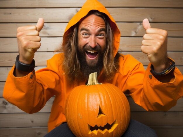 Photo man in a halloween costume with a playful pose