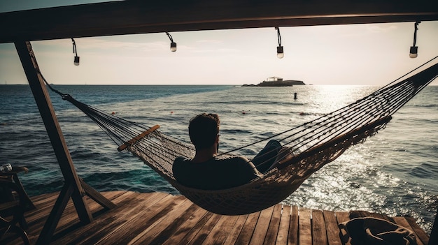 A man in a hammock on a beach