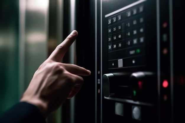 Man hand calls the elevator generative ai