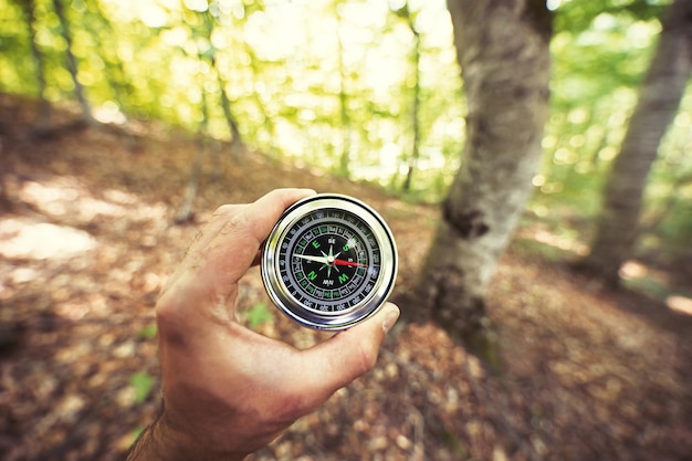 Man hand compass