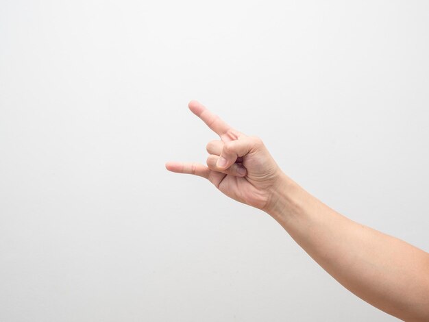 Man hand gesture finger rock isolated white