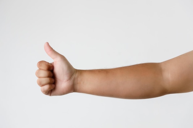 Man hand hold something isolated on white