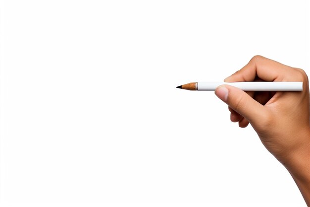 Photo man hand holding pencil on white background