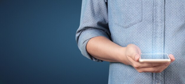 Man hand holding smartphone device