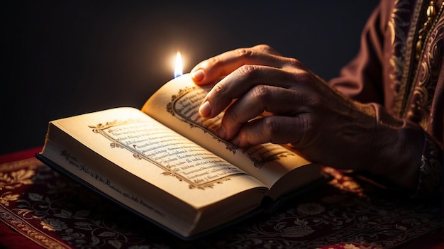 Foto man hand omhoog koran verlichting dichtbij