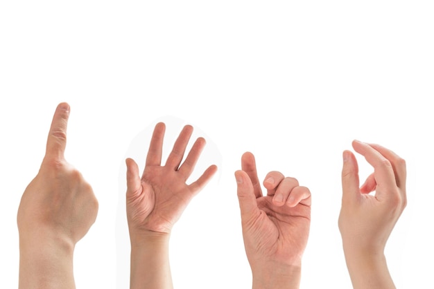 Man hand pointing or touching isolated on white background