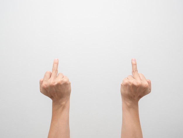 Man hand show double middle finger on white background,fuck\
finger