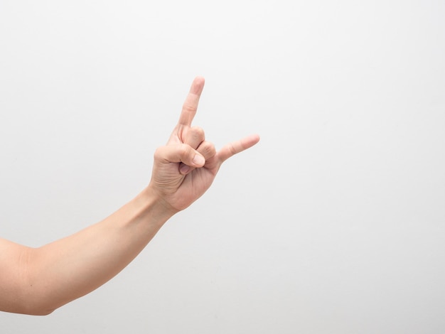 Man hand show gesture finger rock isolated white