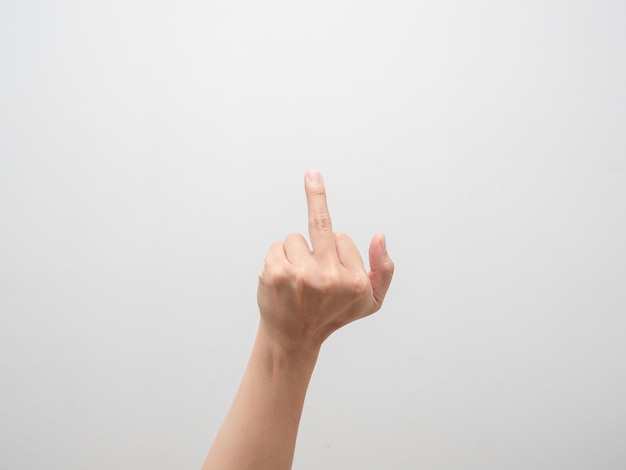 Man hand show middle finger on white background,fuck\
finger