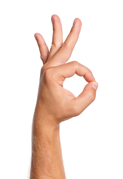 Photo man hand sign isolated on white background