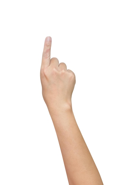 man hand touching or pointing to something isolated on white background