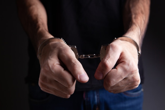 Man handcuffed as criminal concept