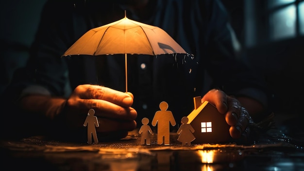 A man hands gently hold a paper cutout in the shape of a family symbolizing parents and children