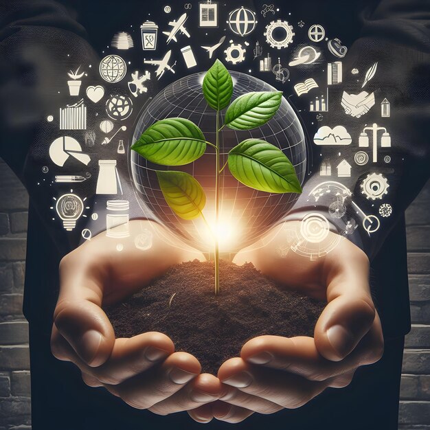 Man Hands Holding a Plant Concept of Environment