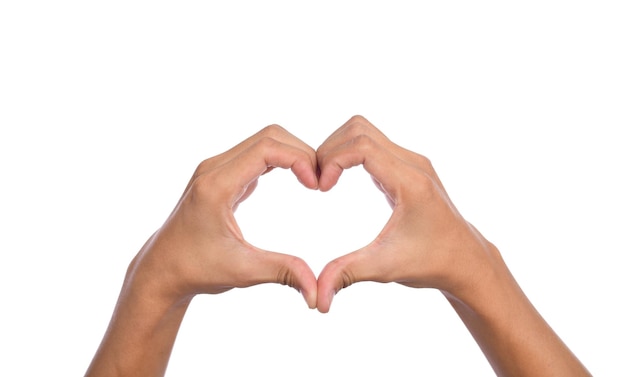 Photo man hands making a heart shape on a white isolated background