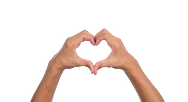 Photo man hands making a heart shape on a white isolated background