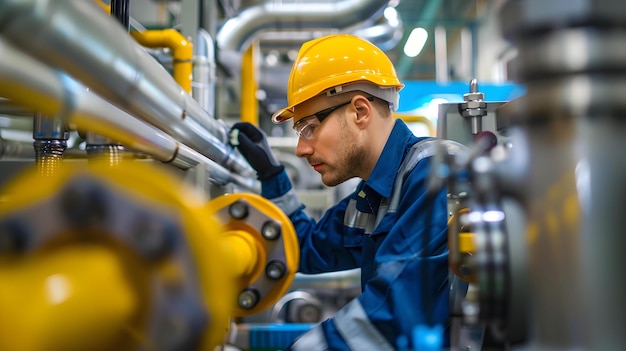 a man in a hard hat is working on a machine