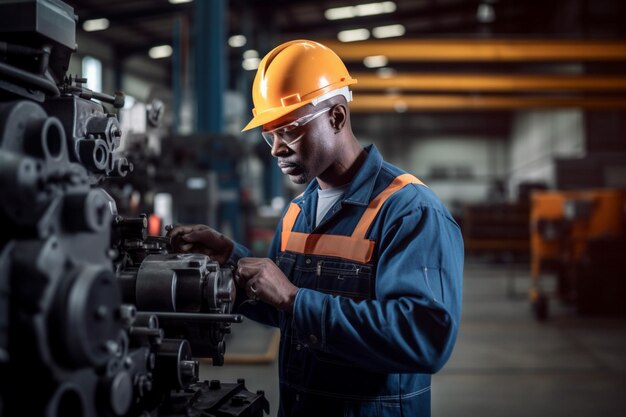 a man in a hard hat and overalls working