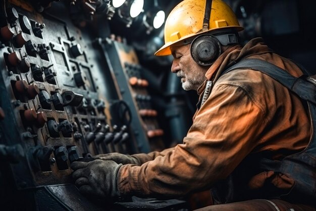 Foto un uomo con un casco che lavora su una macchina