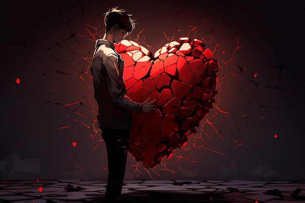 A man has a broken heart A fantastic image of a broken heart in a mans chest A mans broken heart