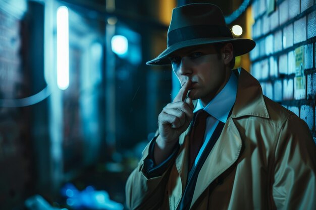 A man in a hat and coat is smoking a cigarette