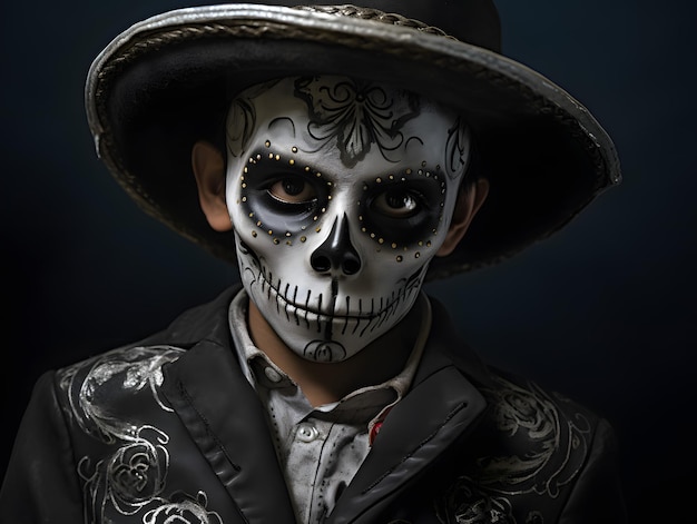 A man in a hat and a hat with a black and white pattern for halloween