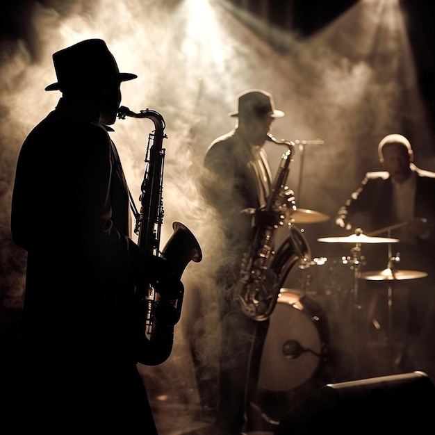 Photo a man in a hat playing a saxophone