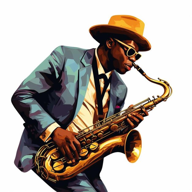 Photo a man in a hat playing a saxophone