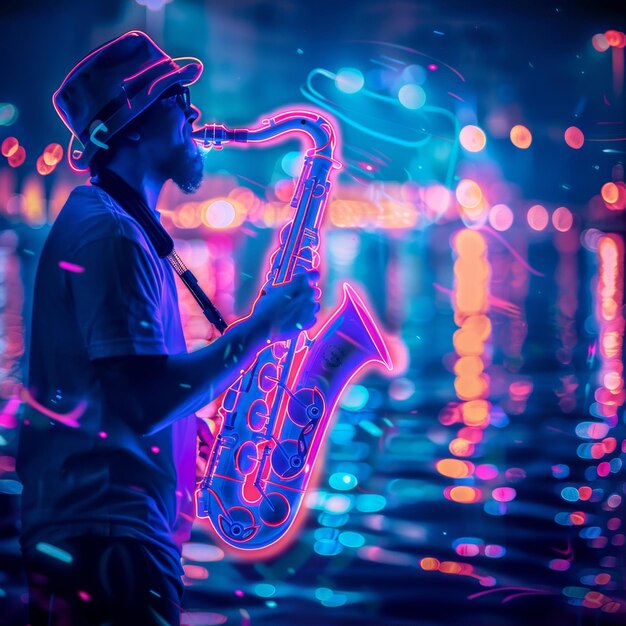 Man in Hat Playing Saxophone