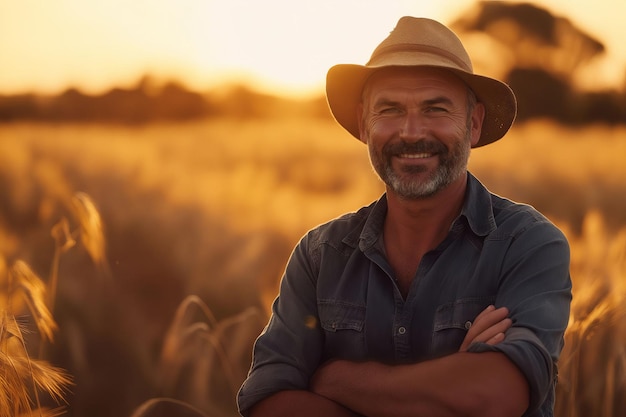 A man in a hat standing in hay