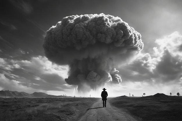 The man in the hat watching the atomic bomb explosion