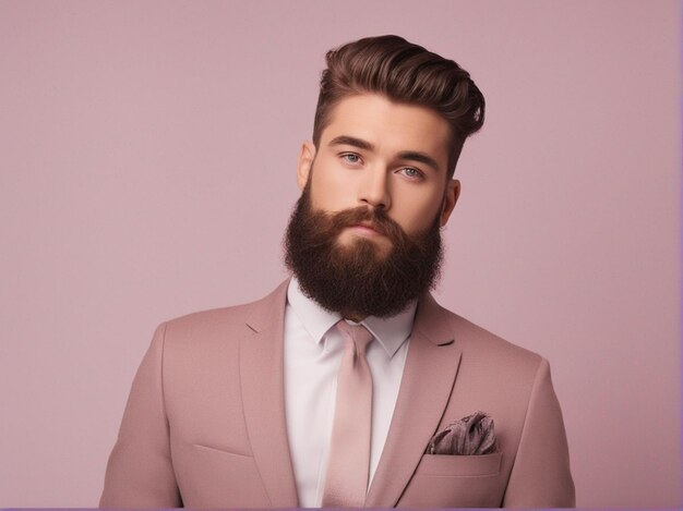 A man have long beard and nice hairstyle wearing trendy high quality suit