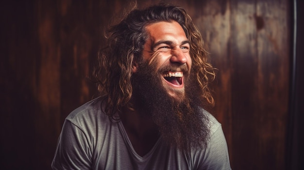 man having fun with long beard