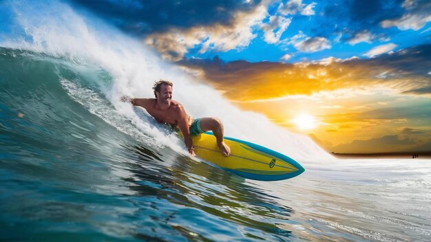 Man having fun with the surfboard