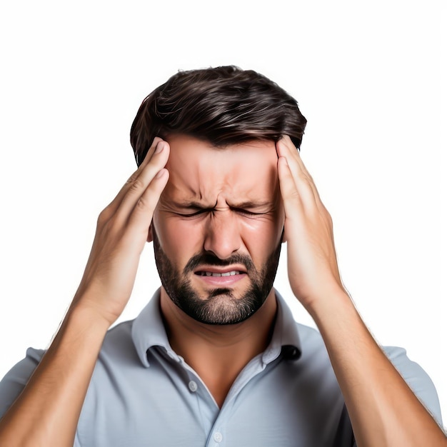 man having headache isolated white background