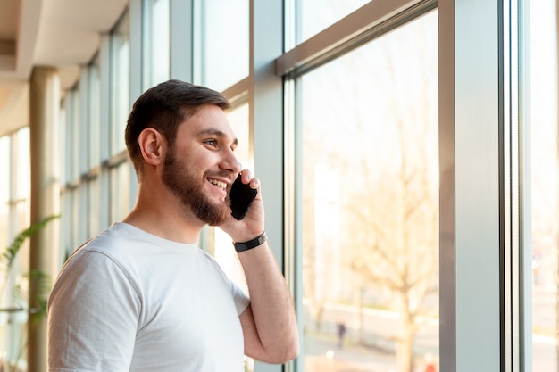 man having a phone conversation