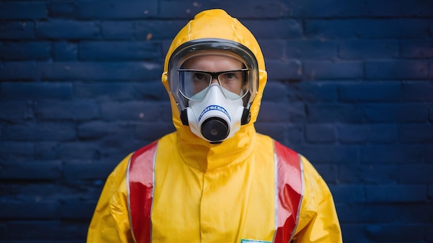 Man in hazmat suit with copy space