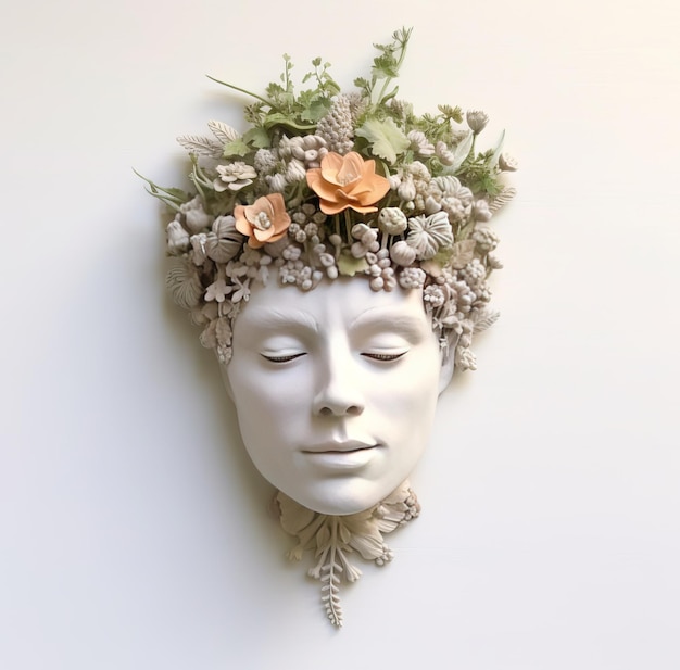 남자 머리 조각 초상화 식물 그림 민속 예술 흰색 배경