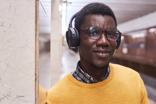 Man in headphones listening to music