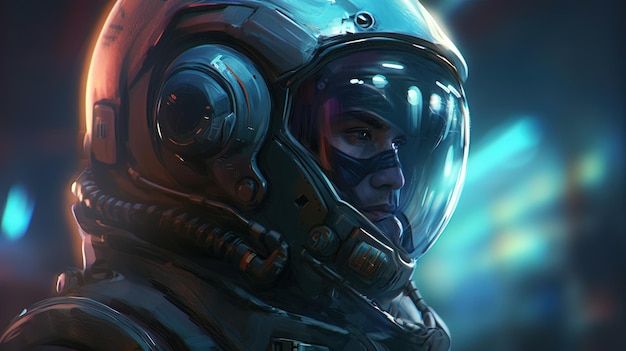 Man in helmet astronaut digital art illustration Generative AI